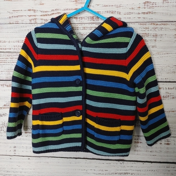 BABY Gap striped knit hooded cardigan size 6-12M - Picture 1 of 6
